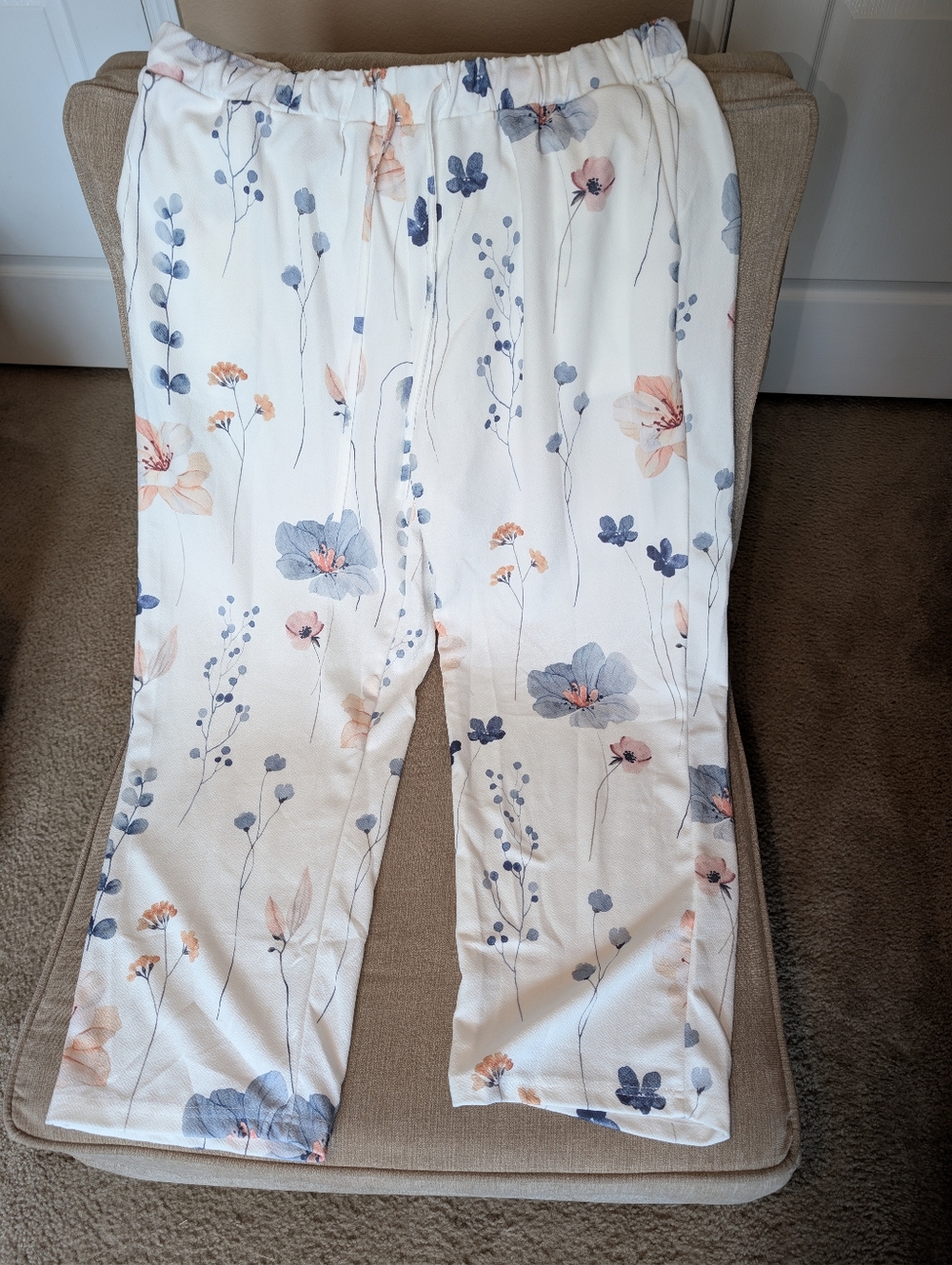 SHEIN White Floral Lounge Pants with Blue and Peach Flowers
